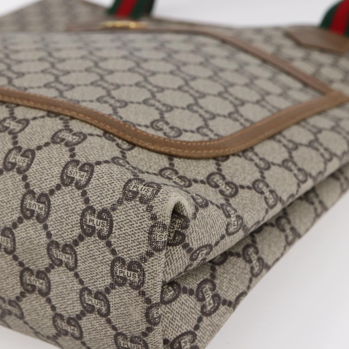 GUCCI GG Plus Supreme Web Sherry Line Tote Bag PVC Beige Gold Auth ep11042