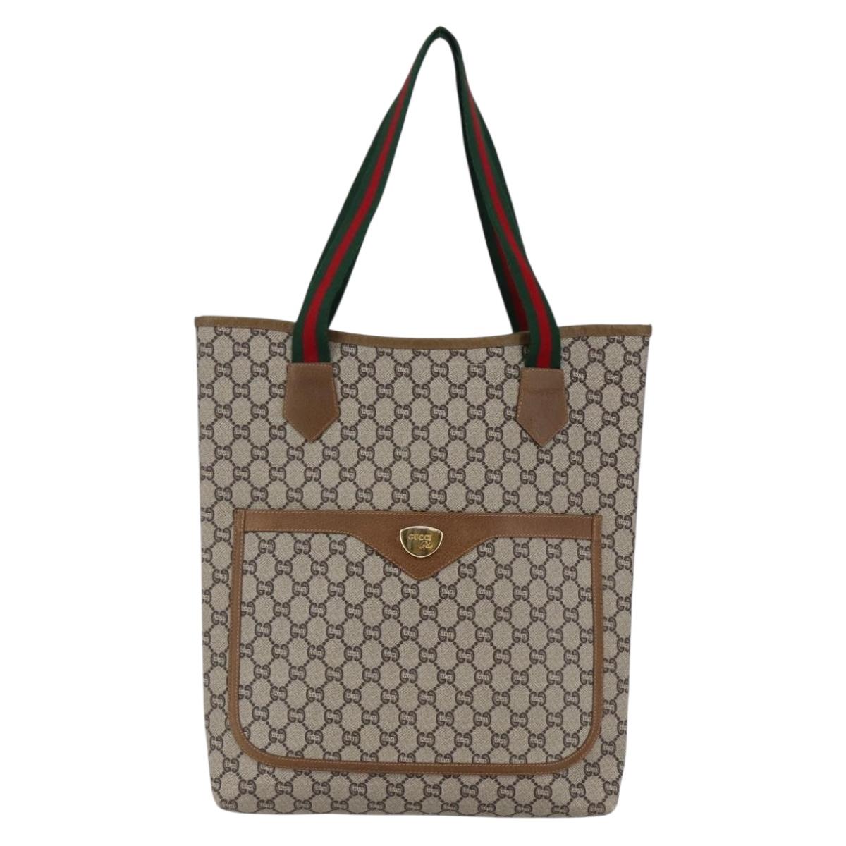 GUCCI GG Plus Supreme Web Sherry Line Tote Bag PVC Beige Gold Auth ep11042