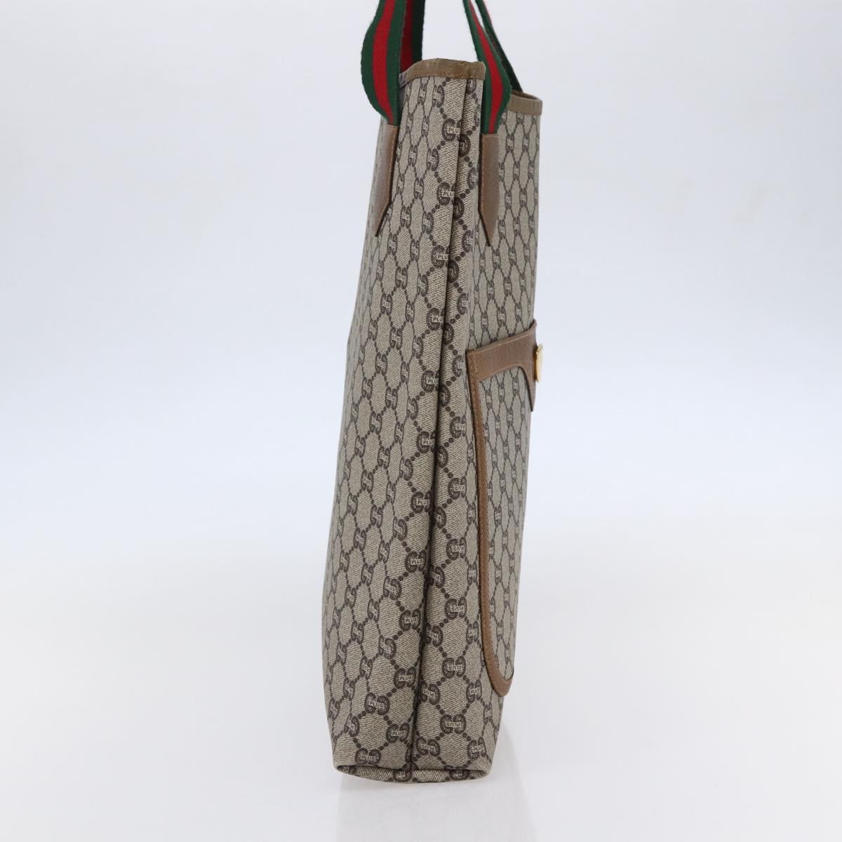 GUCCI GG Plus Supreme Web Sherry Line Tote Bag PVC Beige Gold Auth ep11042