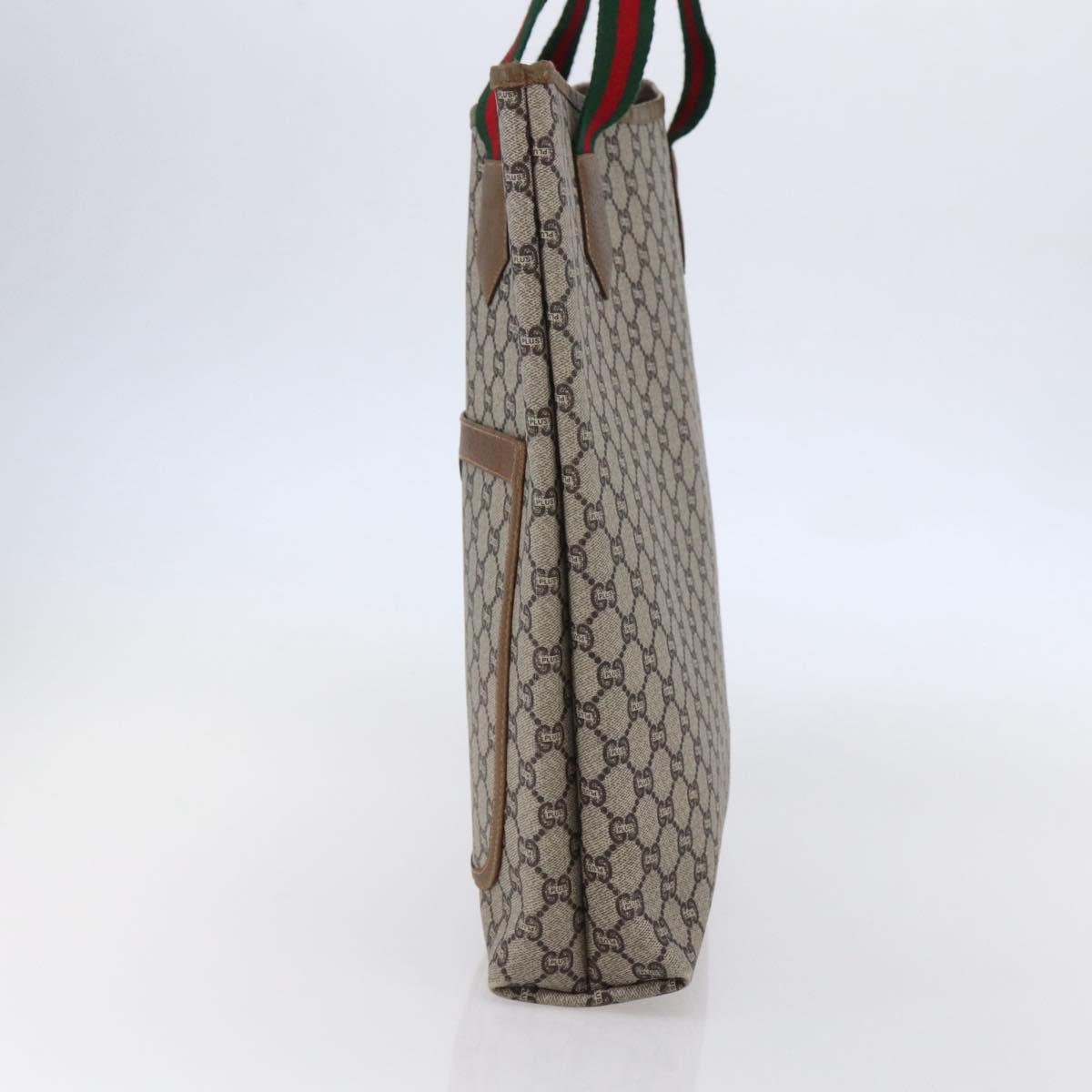 GUCCI GG Plus Supreme Web Sherry Line Tote Bag PVC Beige Gold Auth ep11042