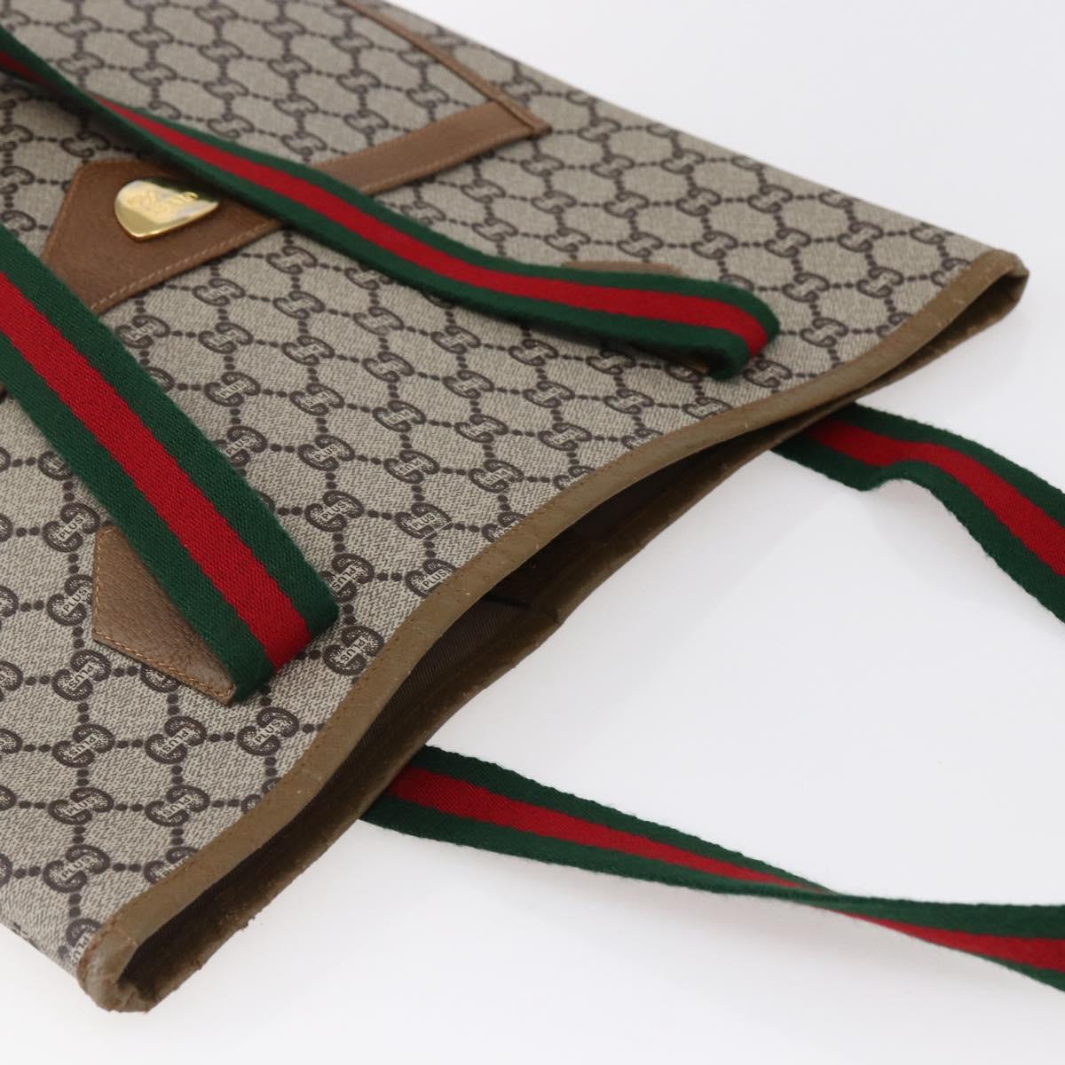 GUCCI GG Plus Supreme Web Sherry Line Tote Bag PVC Beige Gold Auth ep11042