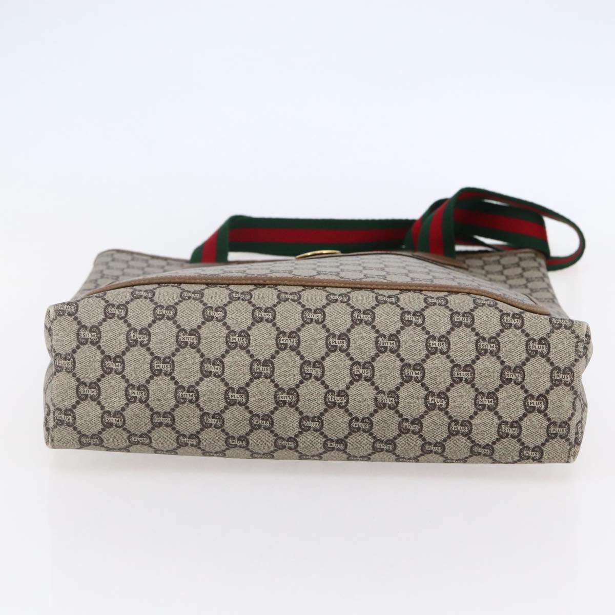 GUCCI GG Plus Supreme Web Sherry Line Tote Bag PVC Beige Gold Auth ep11042