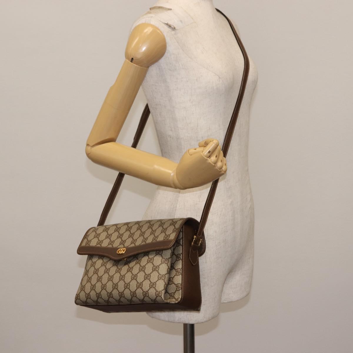 GUCCI GG Supreme Shoulder Bag PVC Leather Beige Auth ep11044