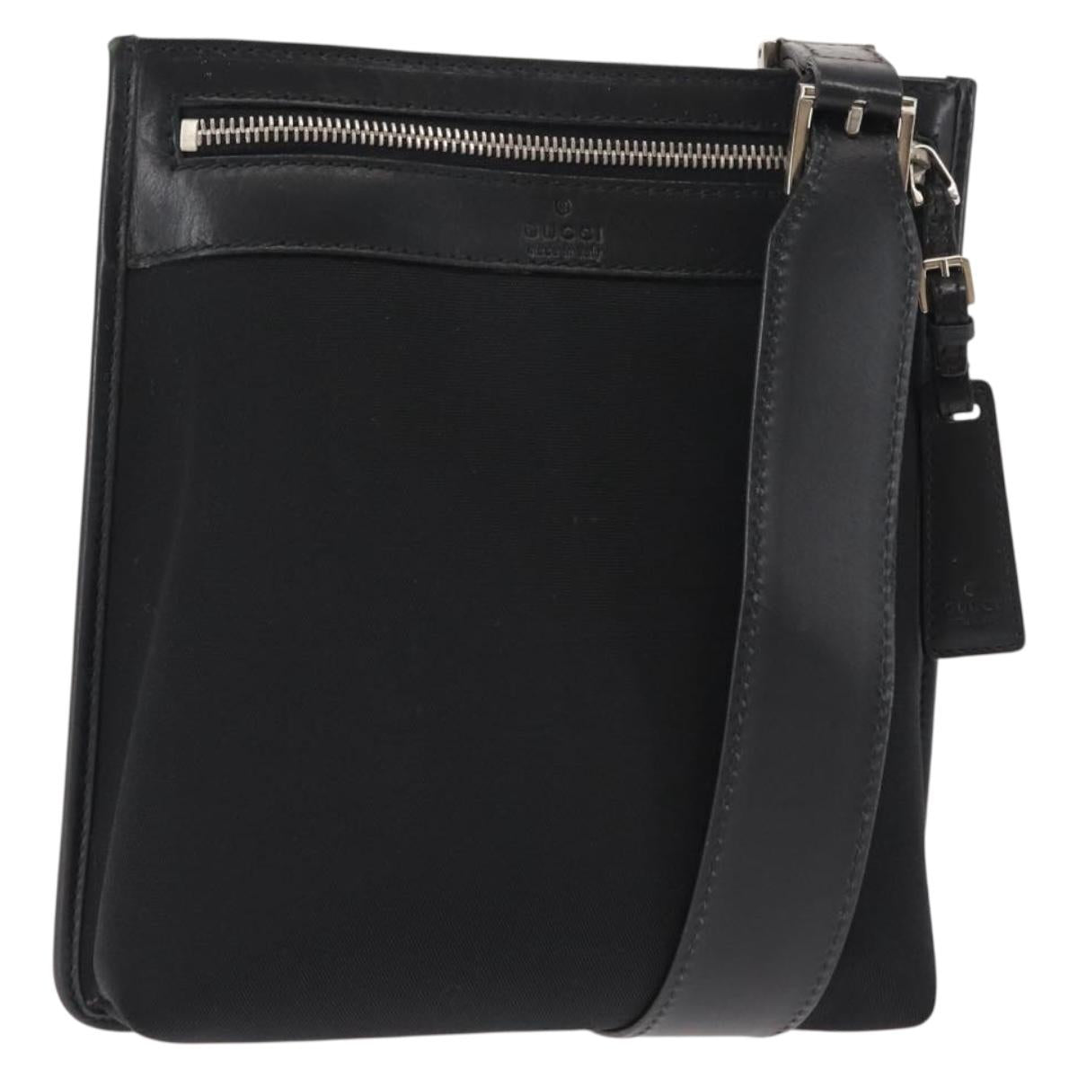 GUCCI Shoulder Bag Canvas Leather Black Auth ep11047