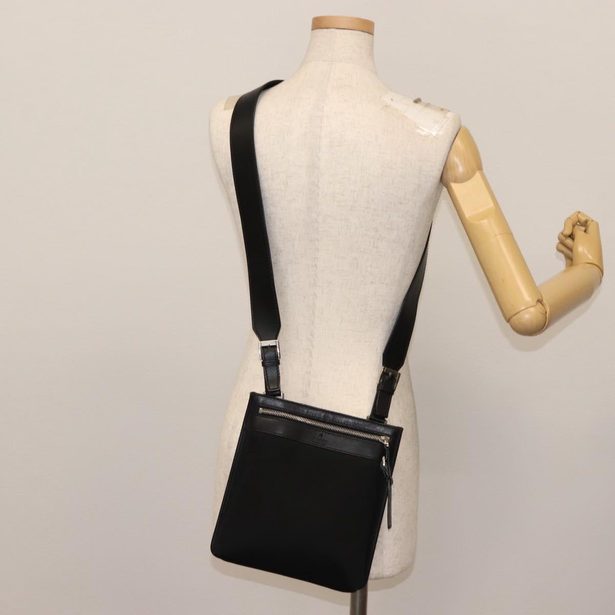 GUCCI Shoulder Bag Canvas Leather Black Auth ep11047