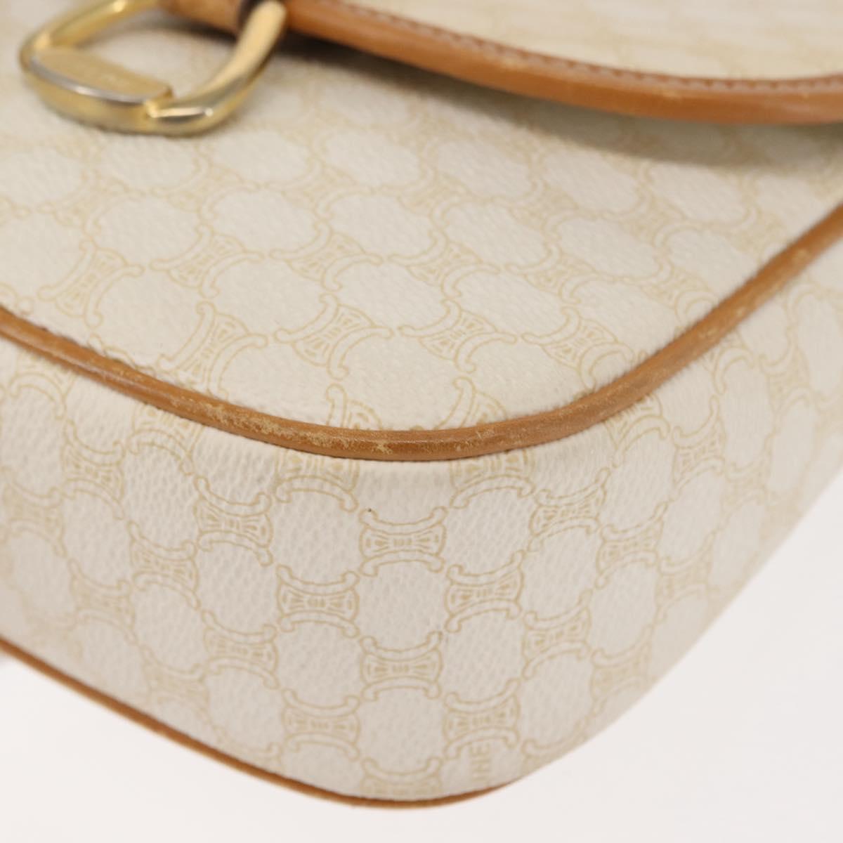 CELINE Macadam Canvas Shoulder Bag PVC Leather White Gold Auth ep11048