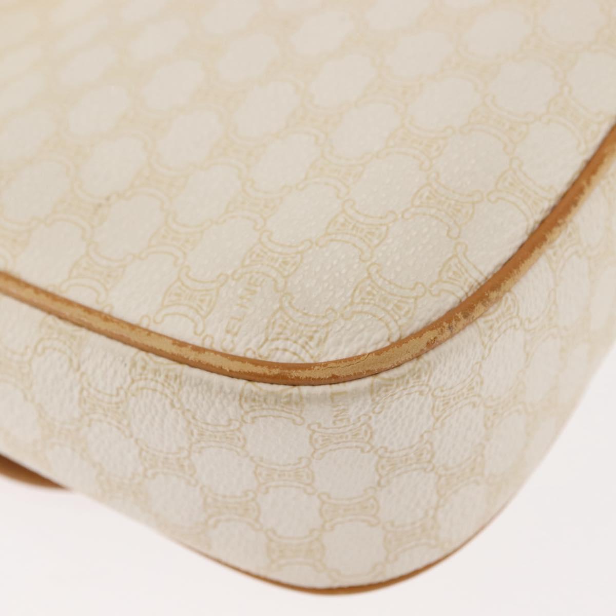 CELINE Macadam Canvas Shoulder Bag PVC Leather White Gold Auth ep11048