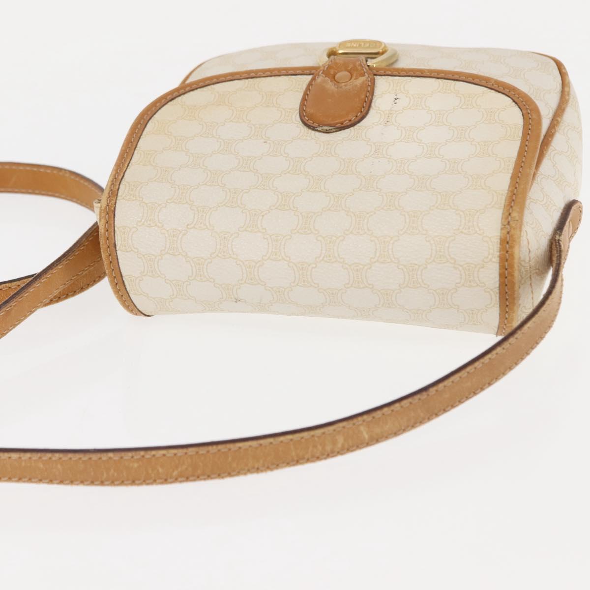 CELINE Macadam Canvas Shoulder Bag PVC Leather White Gold Auth ep11048