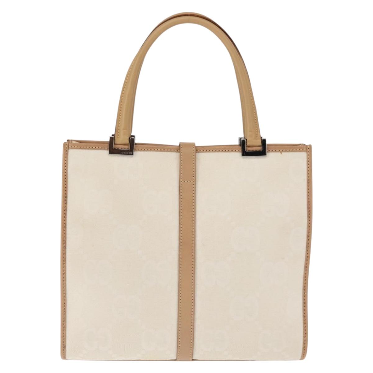 GUCCI GG Canvas Jackie Hand Bag Canvas Leather White Beige Auth ep11053