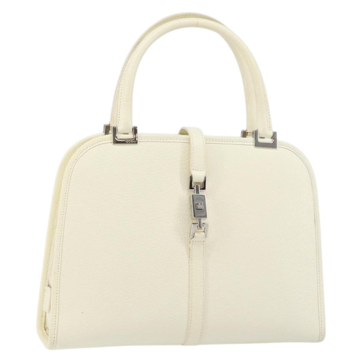 GUCCI Jackie Hand Bag Leather White Auth ep11054
