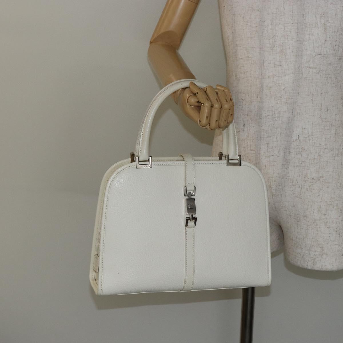 GUCCI Jackie Hand Bag Leather White Auth ep11054