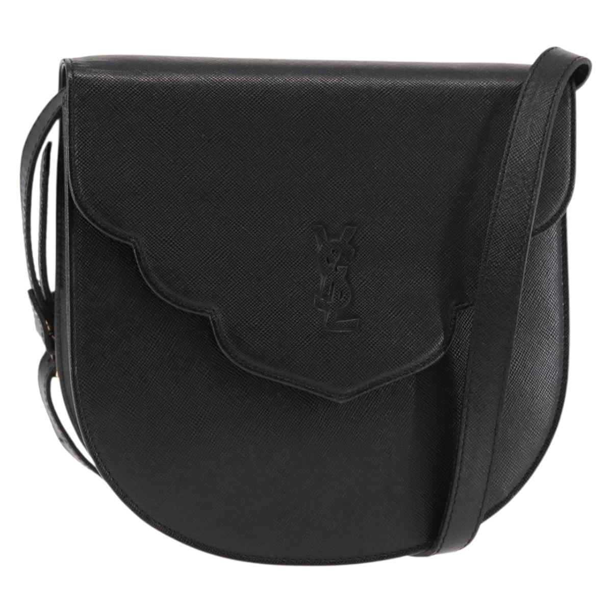 SAINT LAURENT Shoulder Bag Leather Black Gold Auth ep11055