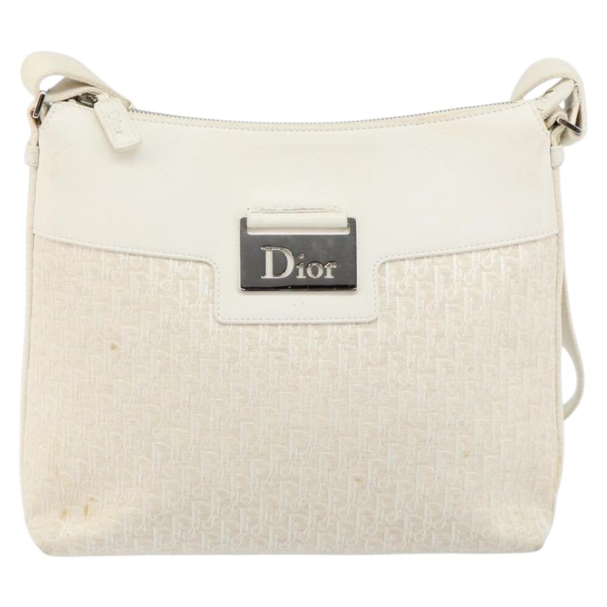 Christian Dior Trotter Canvas Shoulder Bag White Gold Auth ep11056