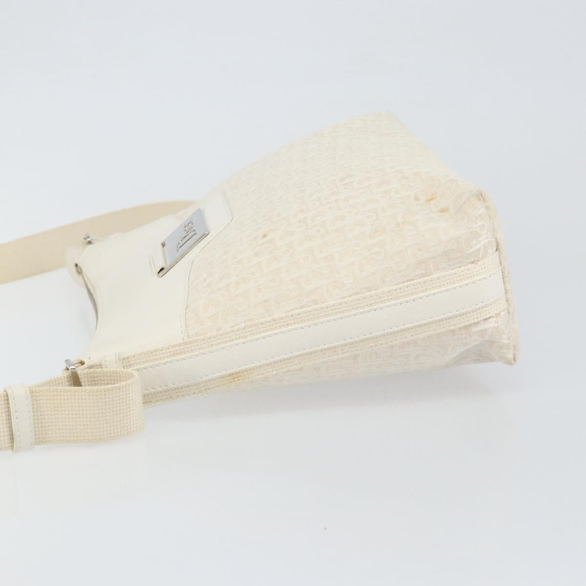Christian Dior Trotter Canvas Shoulder Bag White Gold Auth ep11056