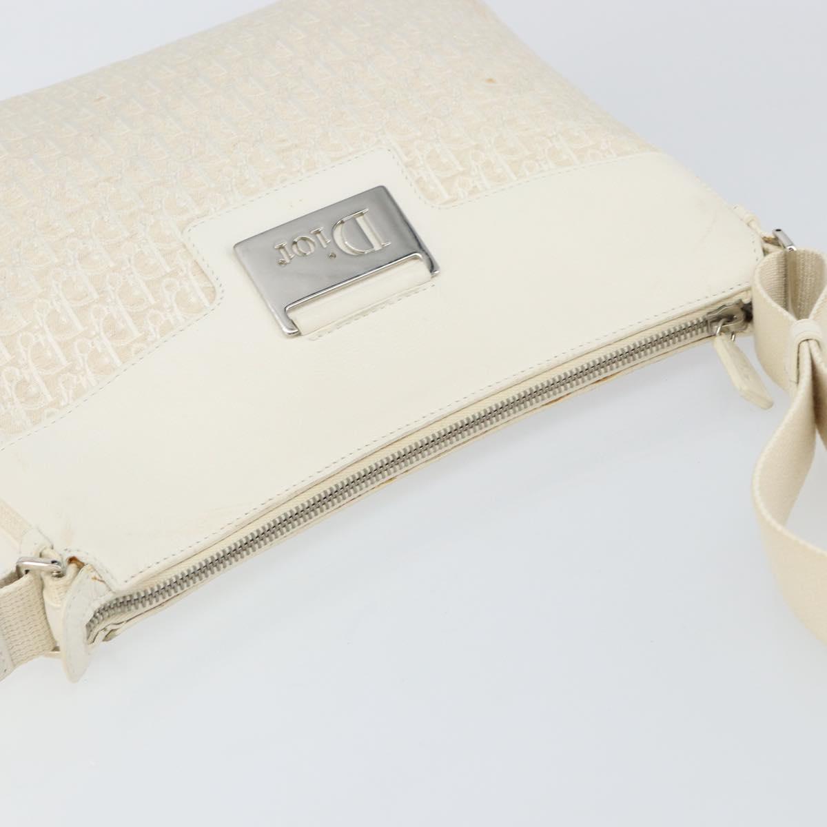 Christian Dior Trotter Canvas Shoulder Bag White Gold Auth ep11056