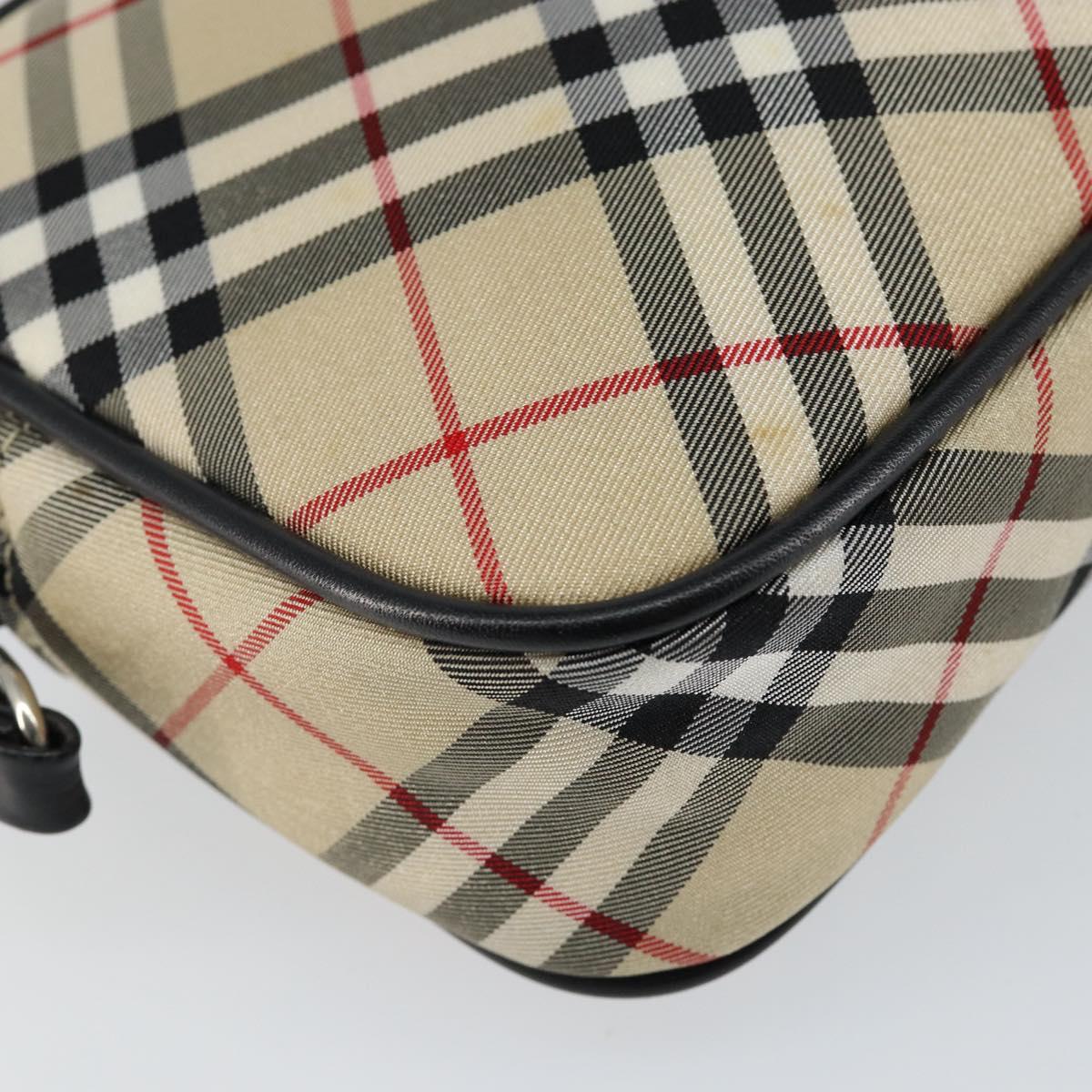 BURBERRY Nova Check Blue Label Hand Bag Nylon Beige Black Auth ep11057