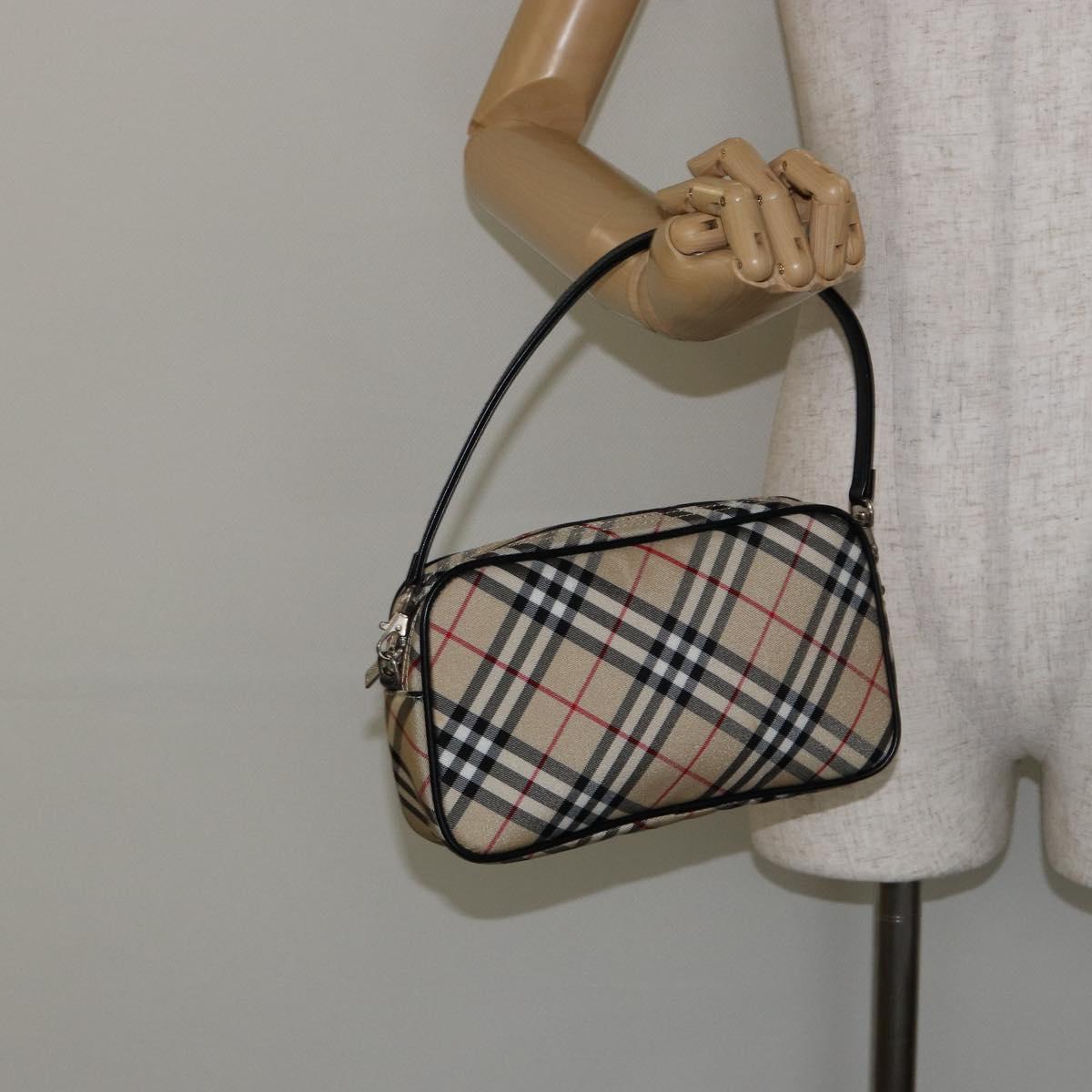 BURBERRY Nova Check Blue Label Hand Bag Nylon Beige Black Auth ep11057