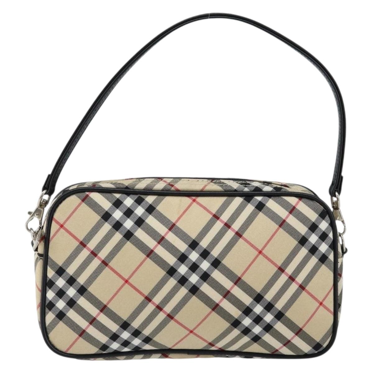BURBERRY Nova Check Blue Label Hand Bag Nylon Beige Black Auth ep11057