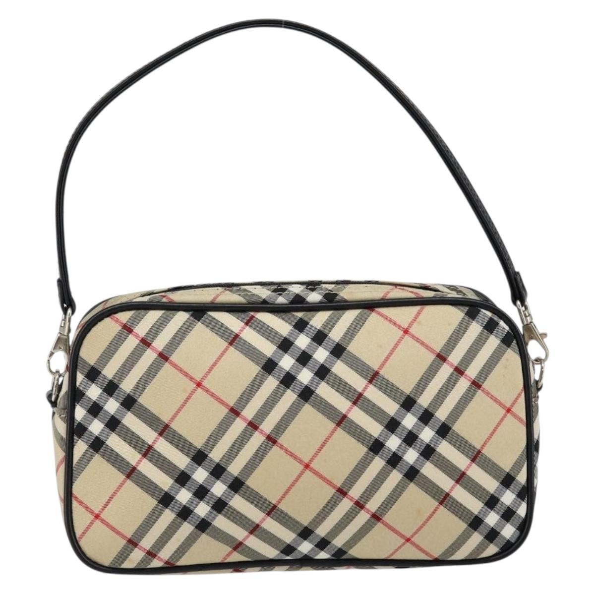BURBERRY Nova Check Blue Label Hand Bag Nylon Beige Black Auth ep11057