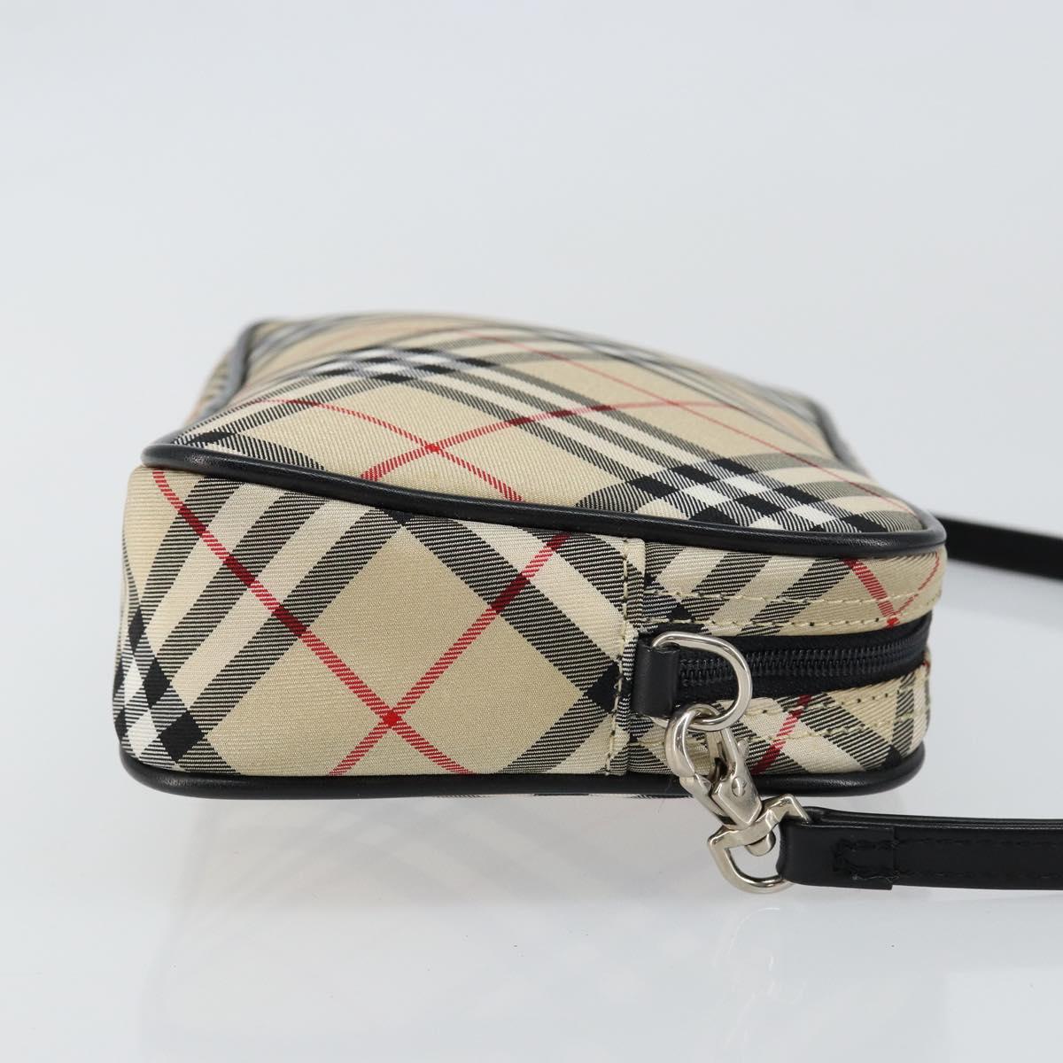BURBERRY Nova Check Blue Label Hand Bag Nylon Beige Black Auth ep11057