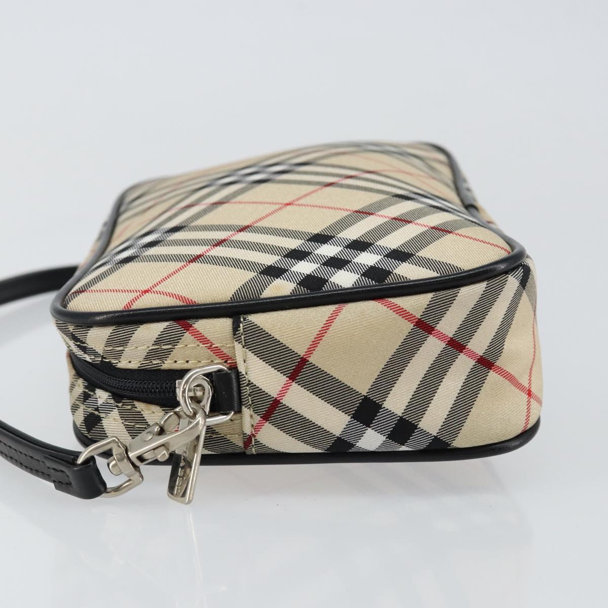 BURBERRY Nova Check Blue Label Hand Bag Nylon Beige Black Auth ep11057