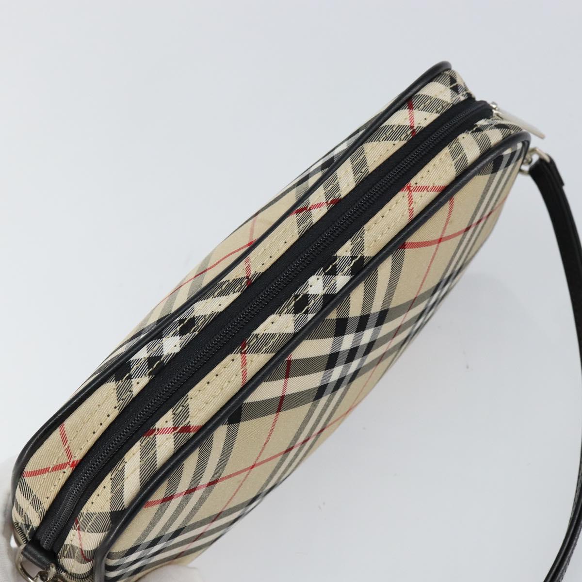 BURBERRY Nova Check Blue Label Hand Bag Nylon Beige Black Auth ep11057