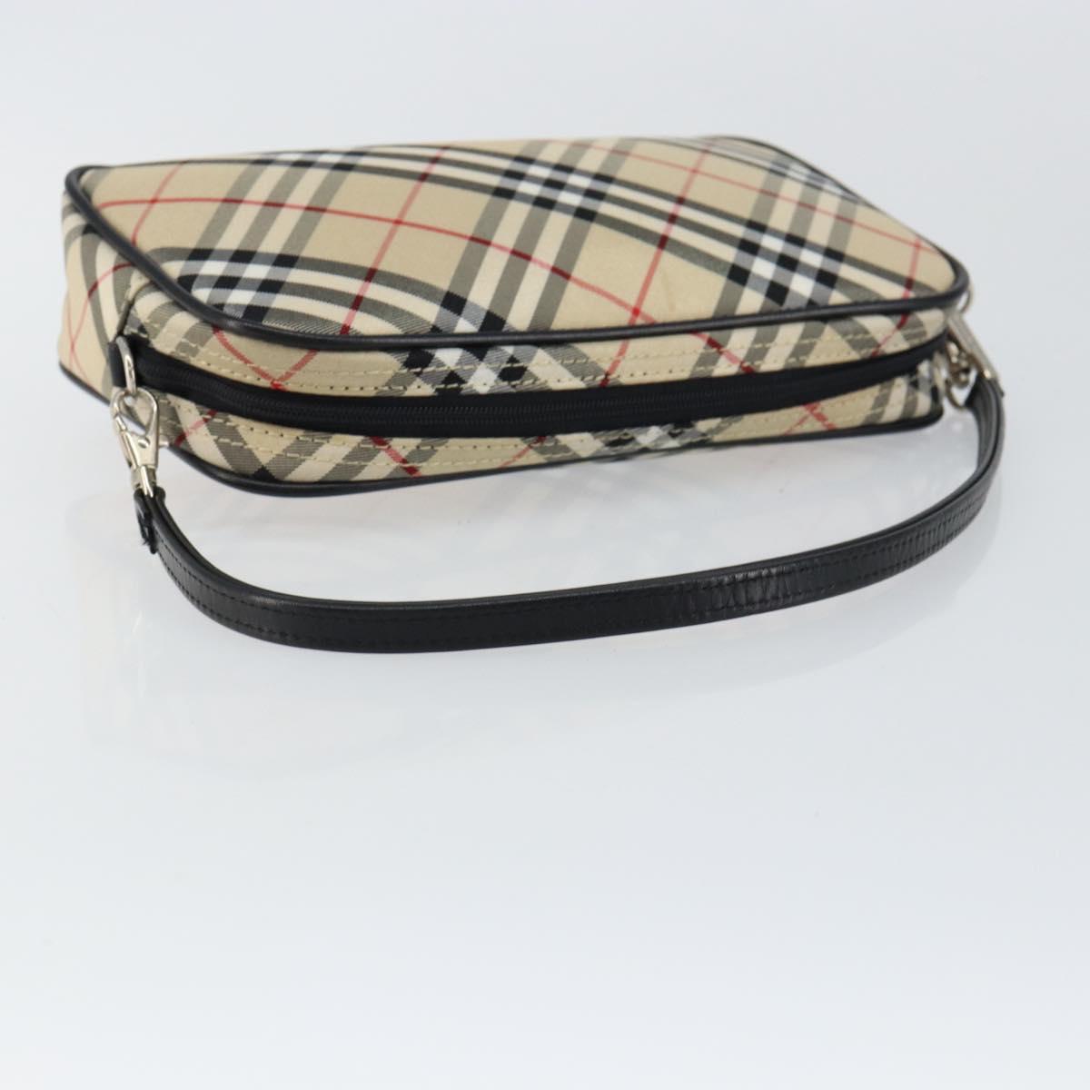 BURBERRY Nova Check Blue Label Hand Bag Nylon Beige Black Auth ep11057