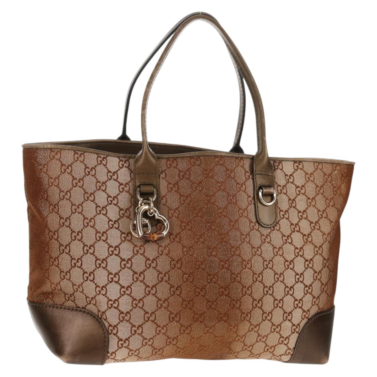 GUCCI GG Canvas Tote Bag Brown Gold Tone Auth ep11063