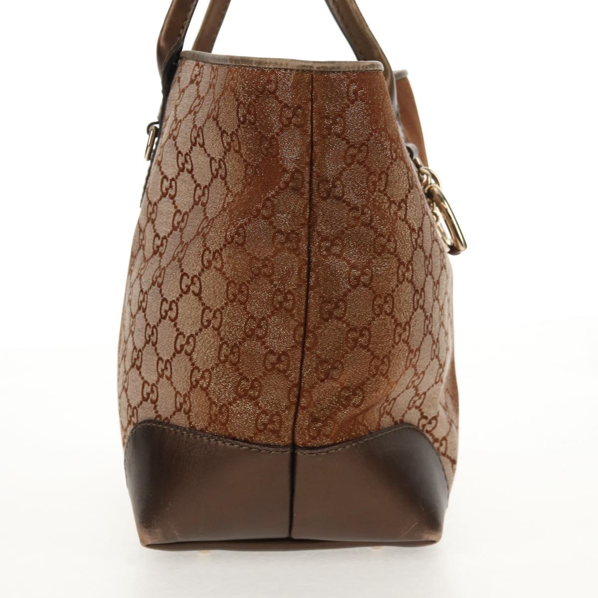 GUCCI GG Canvas Tote Bag Brown Gold Tone Auth ep11063