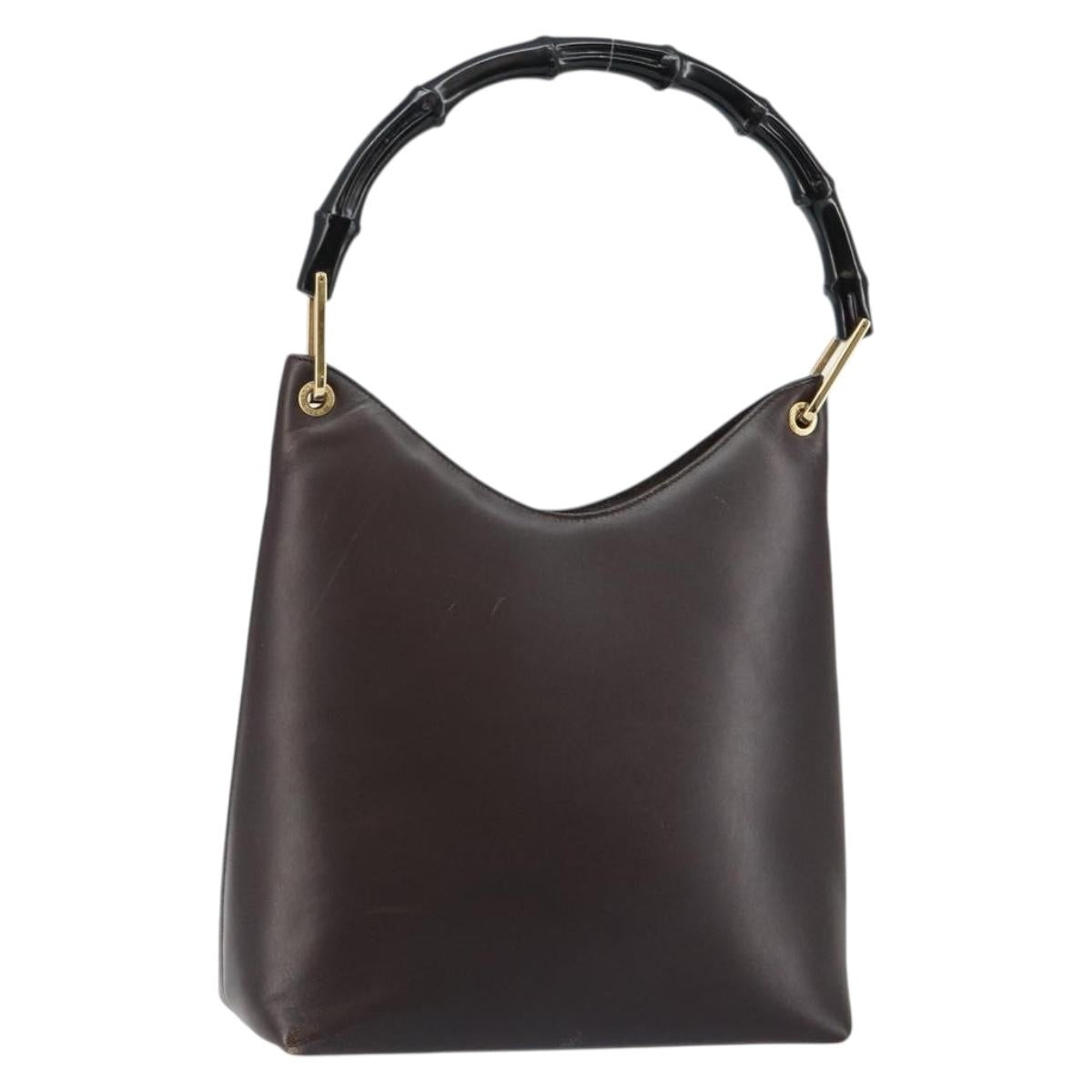 GUCCI Bamboo Shoulder Bag Leather Brown Auth ep11065