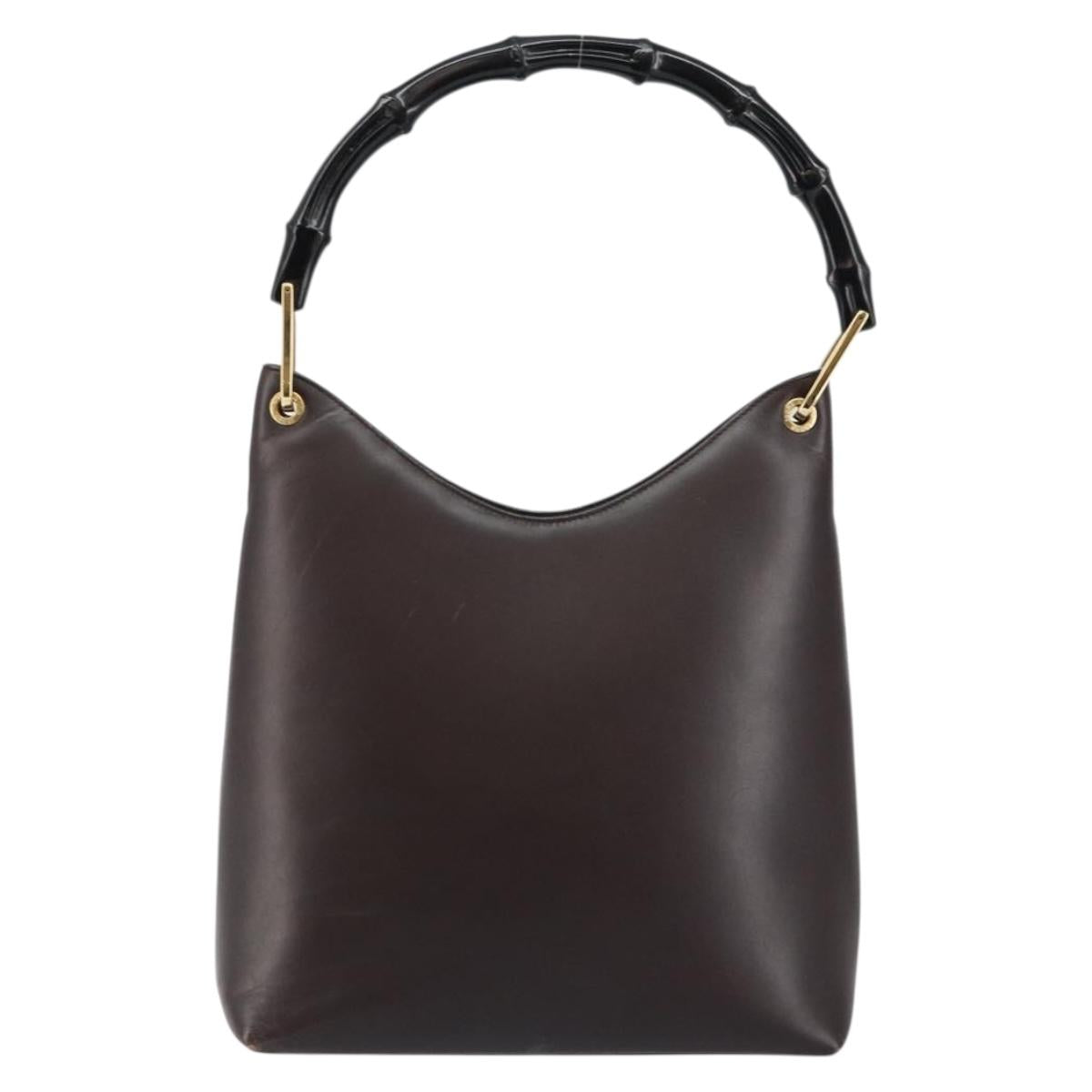 GUCCI Bamboo Shoulder Bag Leather Brown Auth ep11065