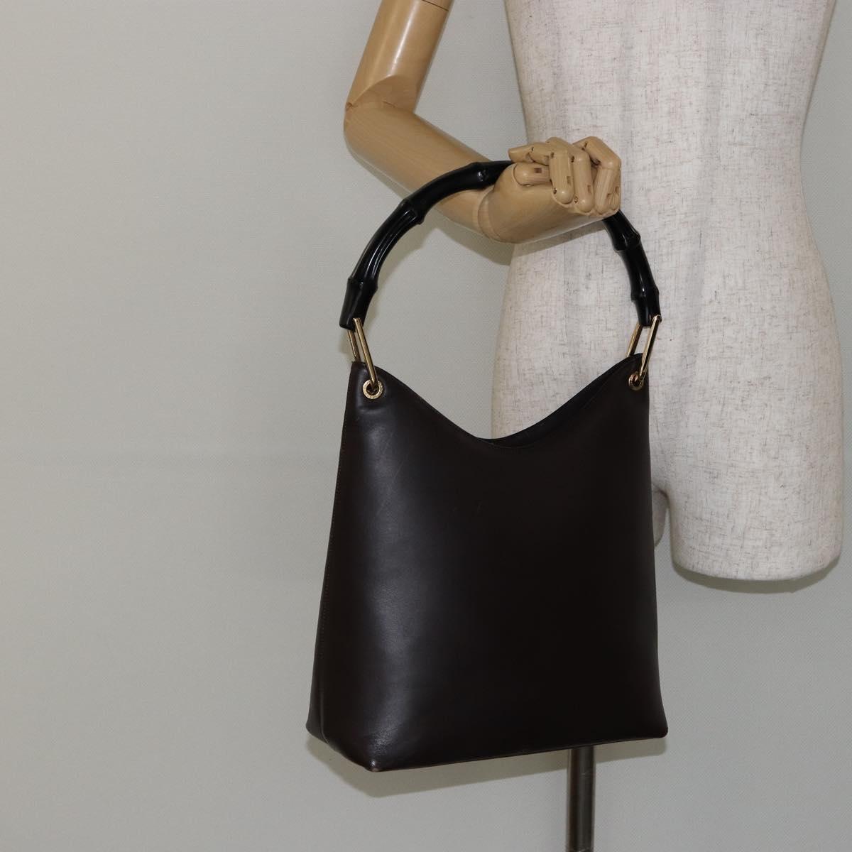 GUCCI Bamboo Shoulder Bag Leather Brown Auth ep11065