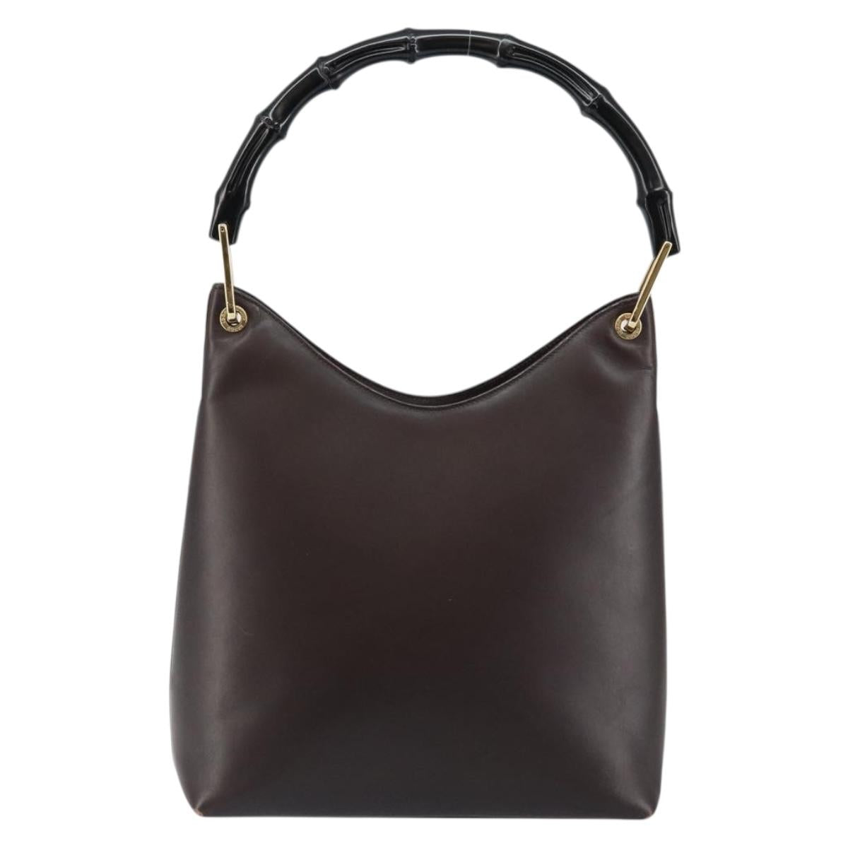 GUCCI Bamboo Shoulder Bag Leather Brown Auth ep11065