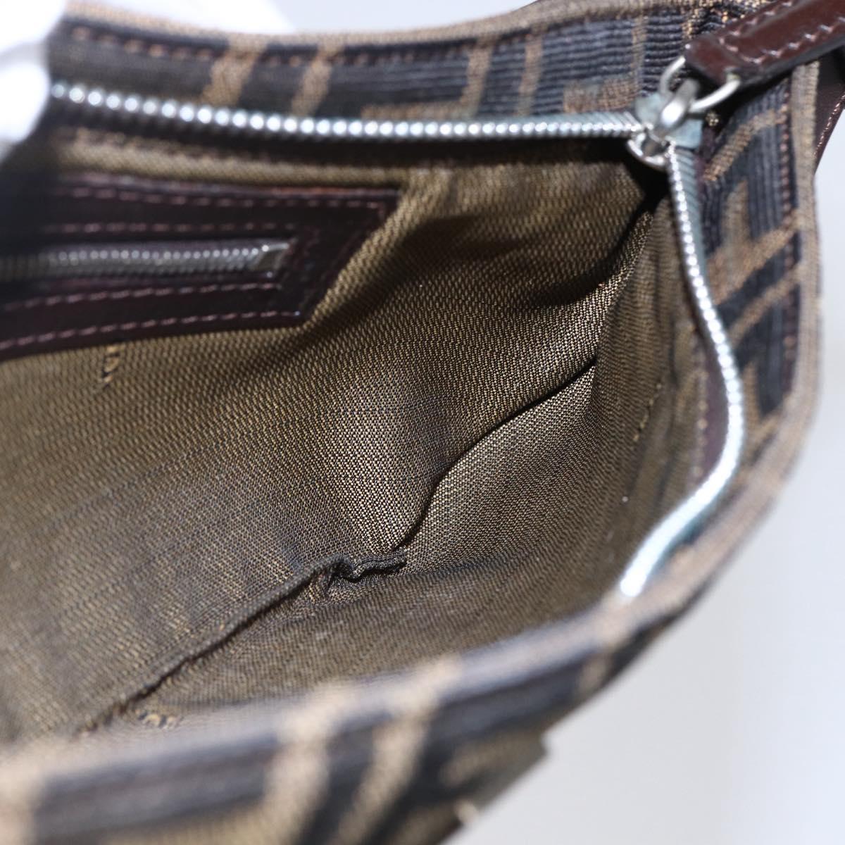 FENDI Zucca Canvas Mamma Baguette Shoulder Bag Black Brown Silver Auth ep11066