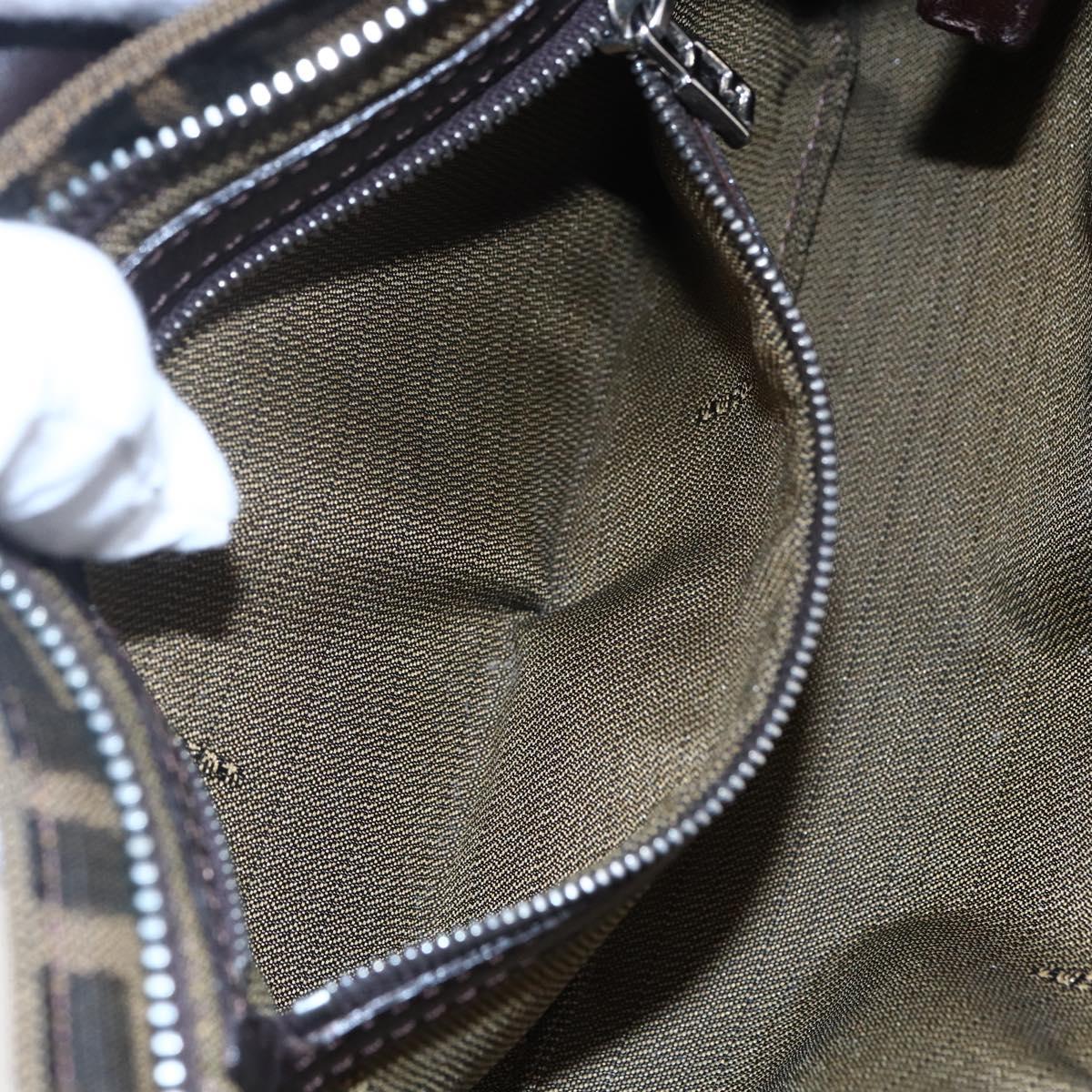 FENDI Zucca Canvas Mamma Baguette Shoulder Bag Black Brown Silver Auth ep11066