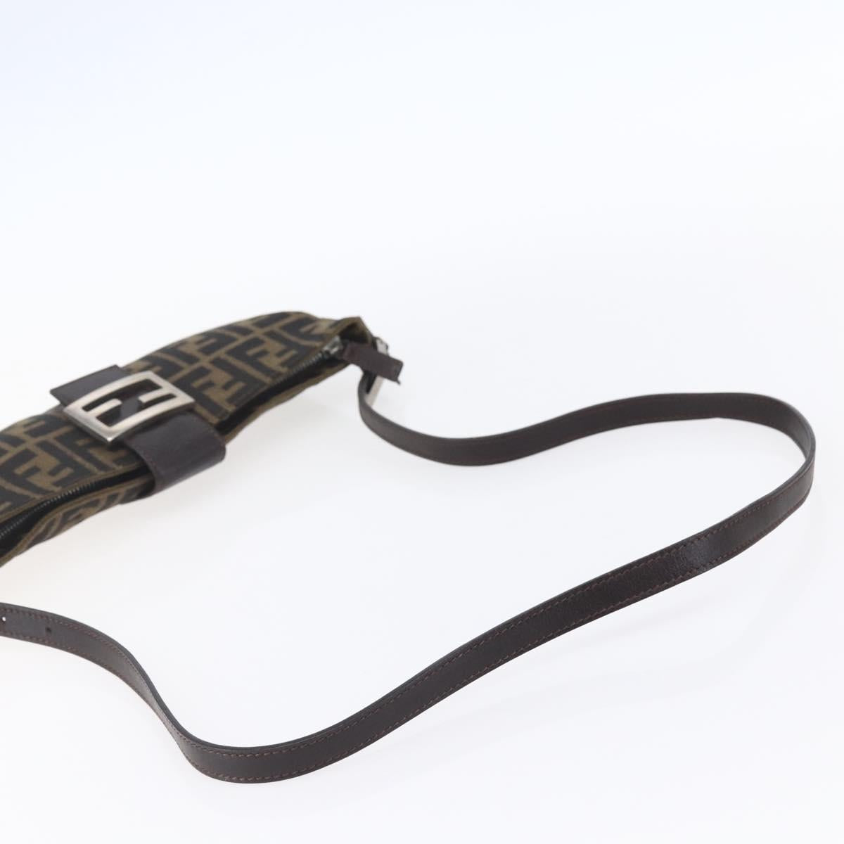 FENDI Zucca Canvas Mamma Baguette Shoulder Bag Black Brown Silver Auth ep11066