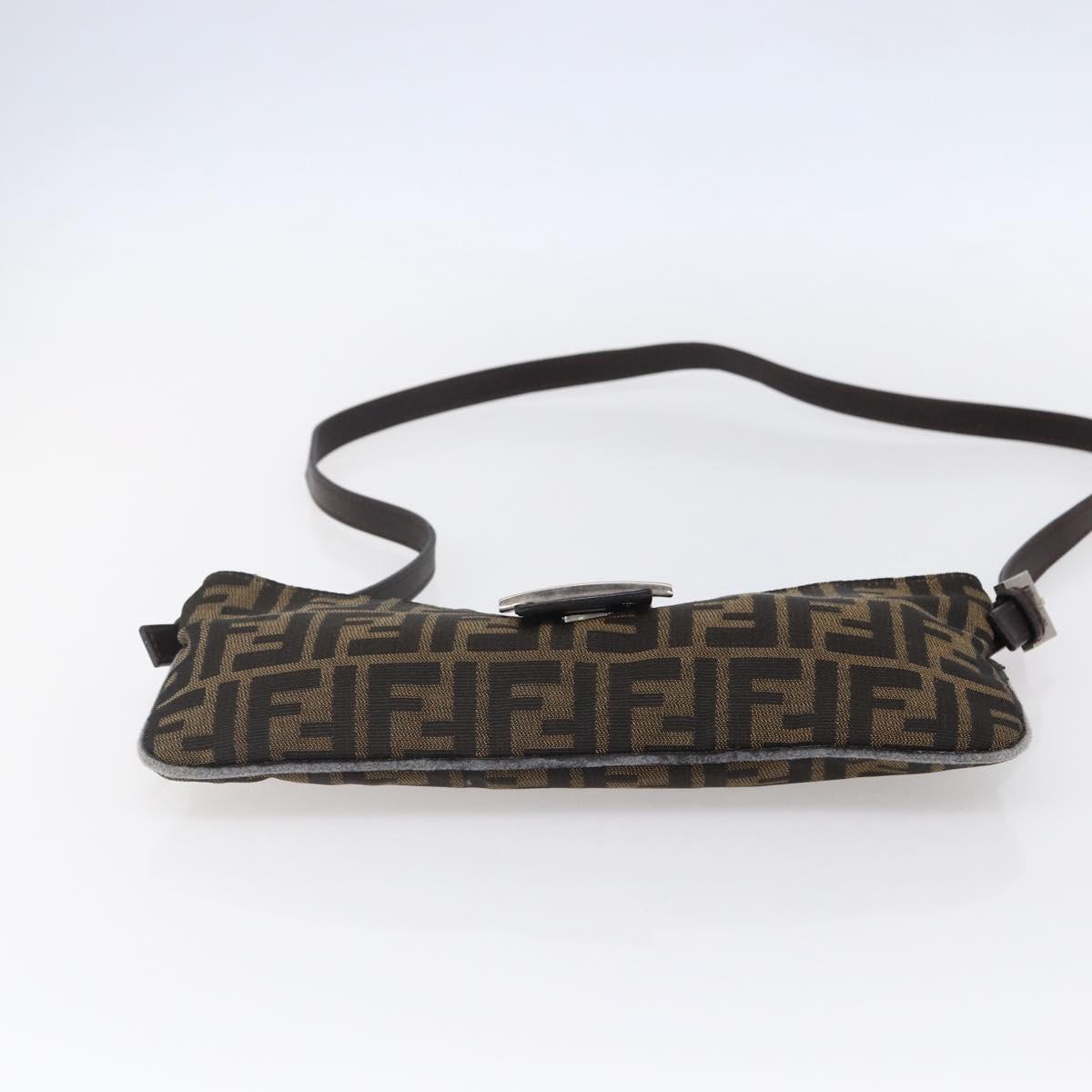 FENDI Zucca Canvas Mamma Baguette Shoulder Bag Black Brown Silver Auth ep11066