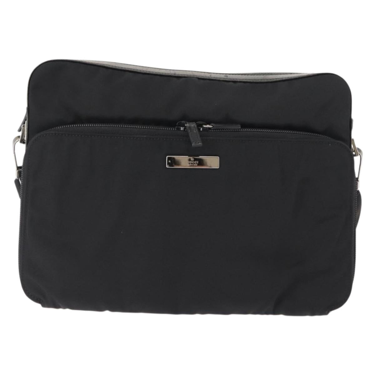 GUCCI Shoulder Bag Nylon Leather Black Auth ep11070