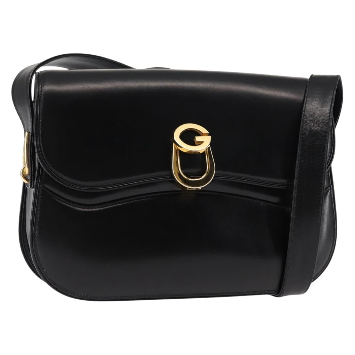 GUCCI Shoulder Bag Leather Black Auth ep11071