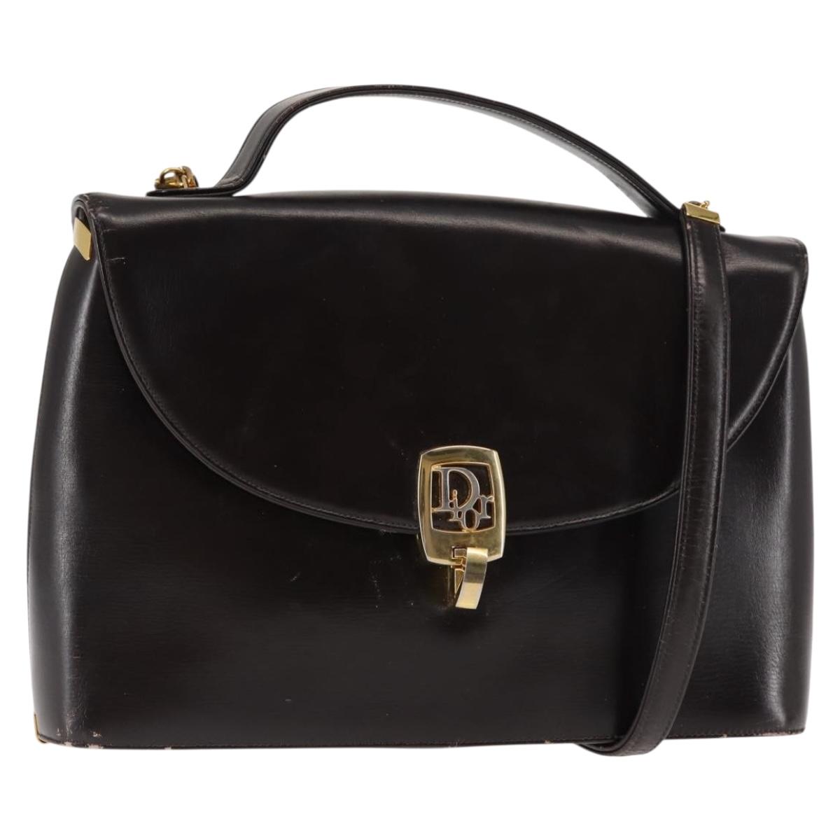 Christian Dior Hand Bag Leather 2way Brown Gold Auth ep11072