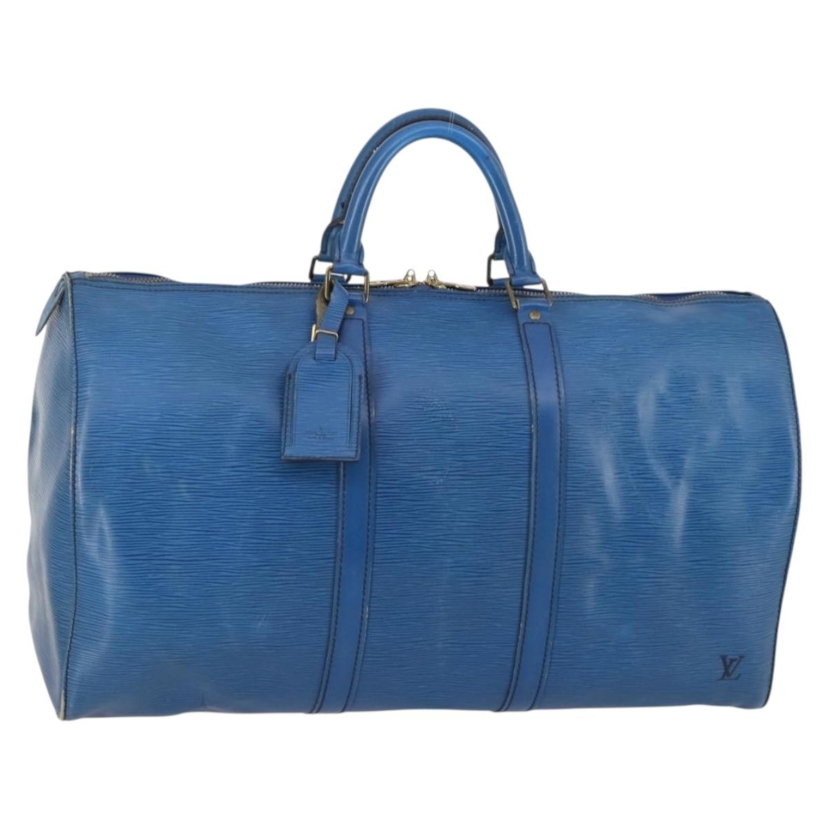 LOUIS VUITTON Epi Keepall 50 Boston Bag Blue M42965 LV Auth ep11073