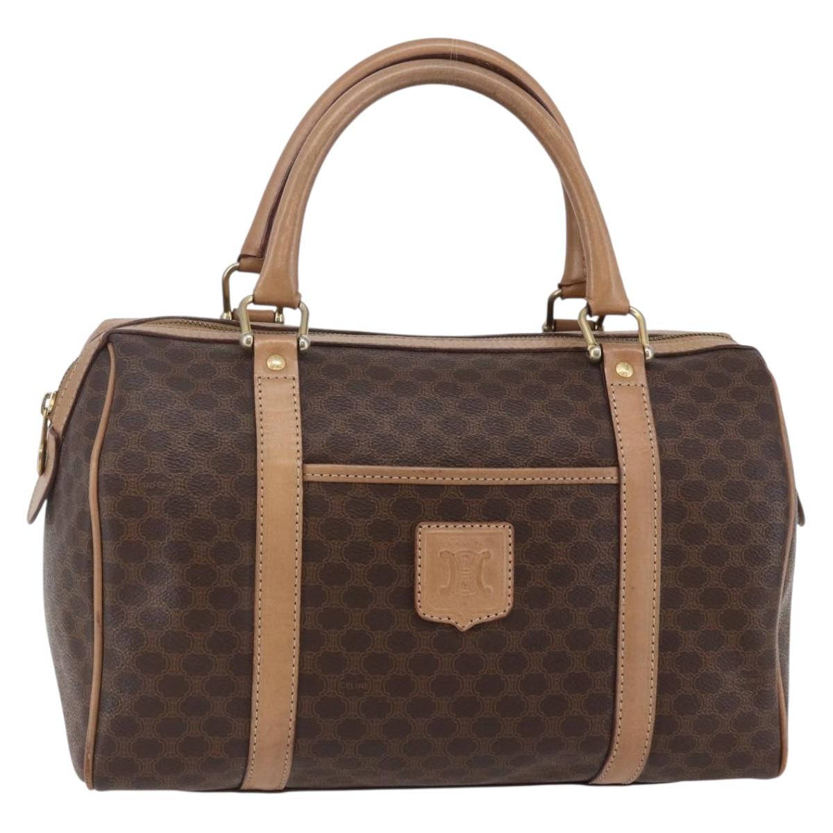 CELINE Macadam Canvas Hand Bag PVC Leather Brown Auth ep11075