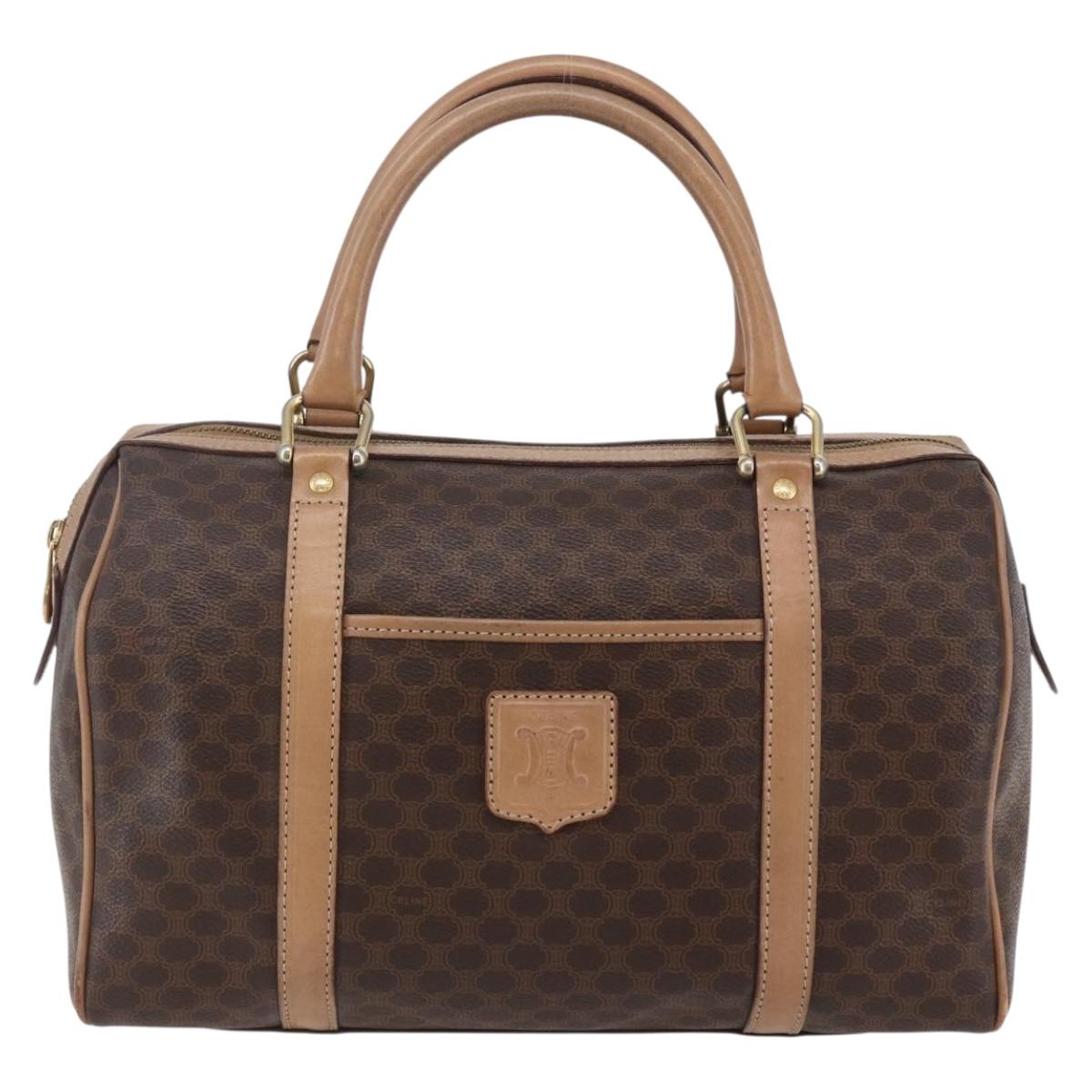 CELINE Macadam Canvas Hand Bag PVC Leather Brown Auth ep11075