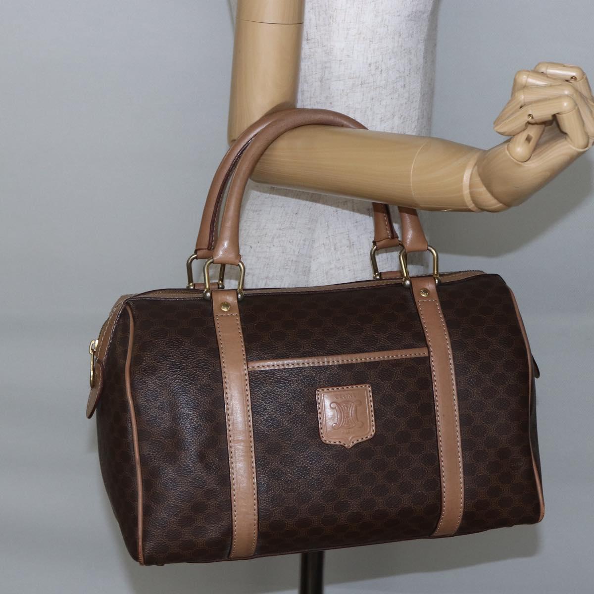 CELINE Macadam Canvas Hand Bag PVC Leather Brown Auth ep11075