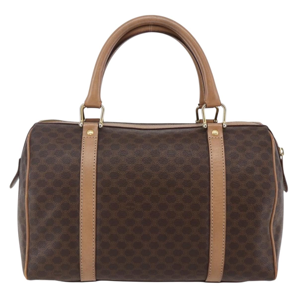 CELINE Macadam Canvas Hand Bag PVC Leather Brown Auth ep11075
