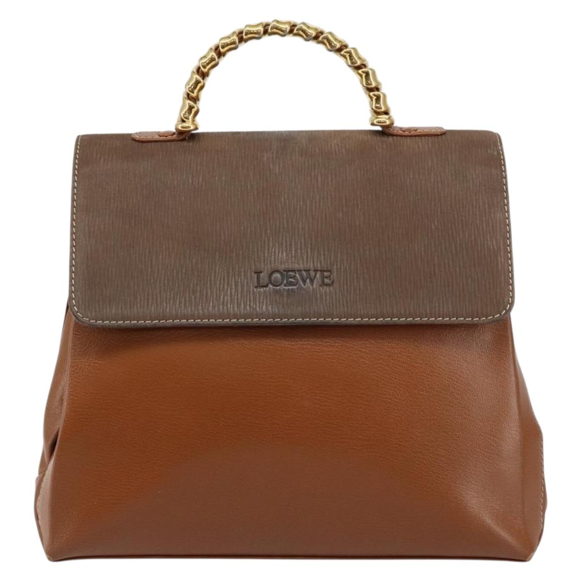 LOEWE Velazquez Hand Bag Suede Leather Brown Gold Auth ep11077