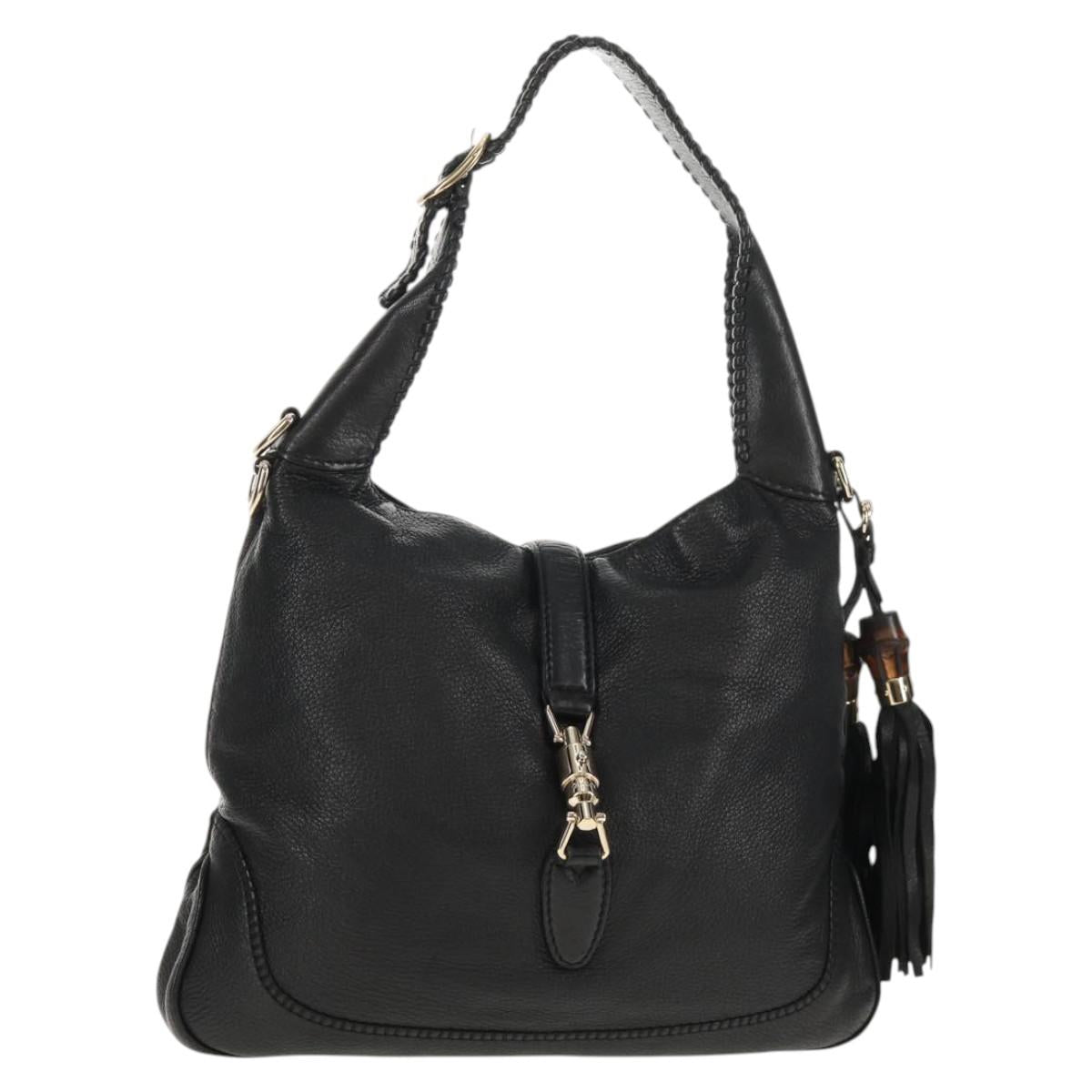 GUCCI New Jackie Bamboo Shoulder Bag Leather Black Auth ep11081