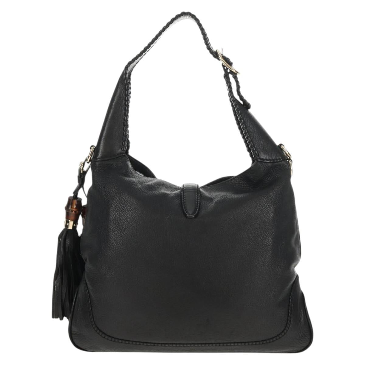 GUCCI New Jackie Bamboo Shoulder Bag Leather Black Auth ep11081
