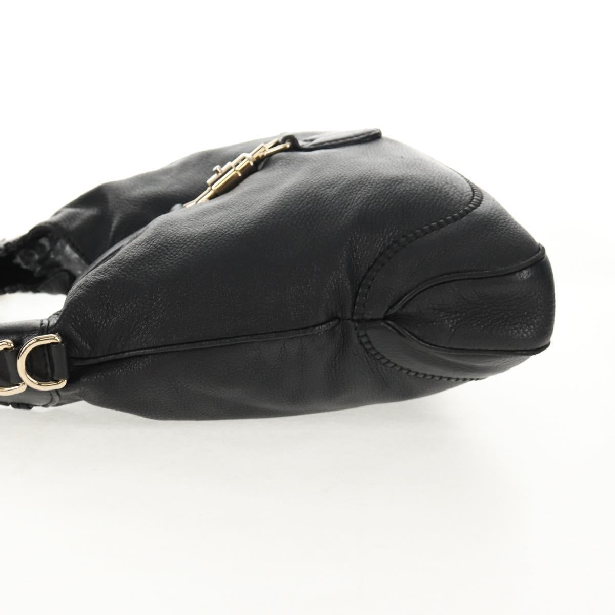 GUCCI New Jackie Bamboo Shoulder Bag Leather Black Auth ep11081