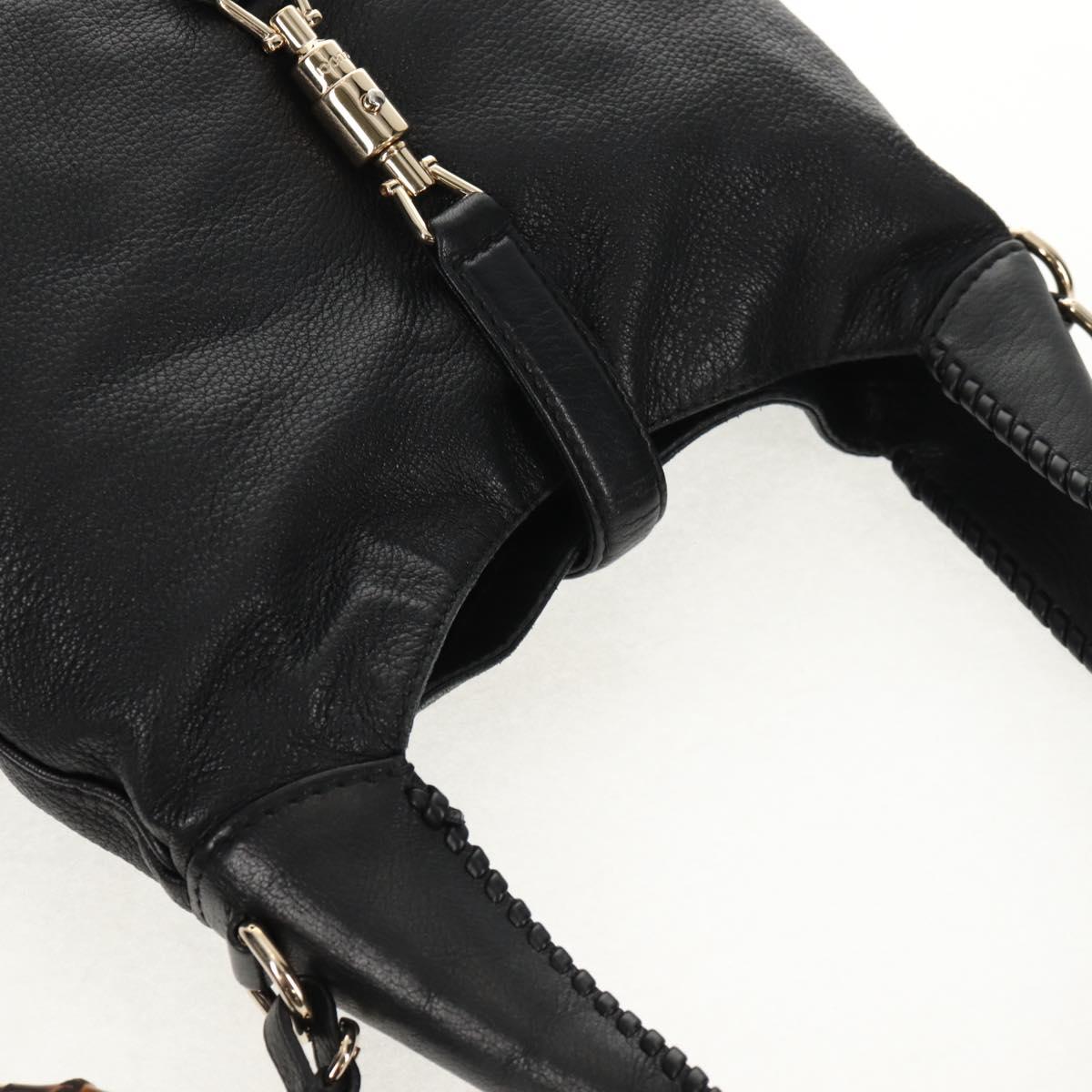 GUCCI New Jackie Bamboo Shoulder Bag Leather Black Auth ep11081